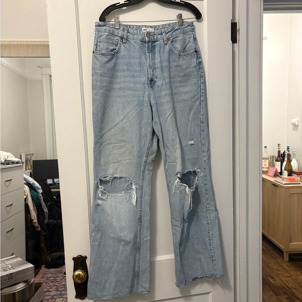 Zara Light Wash Distressed High-Rise Jeans